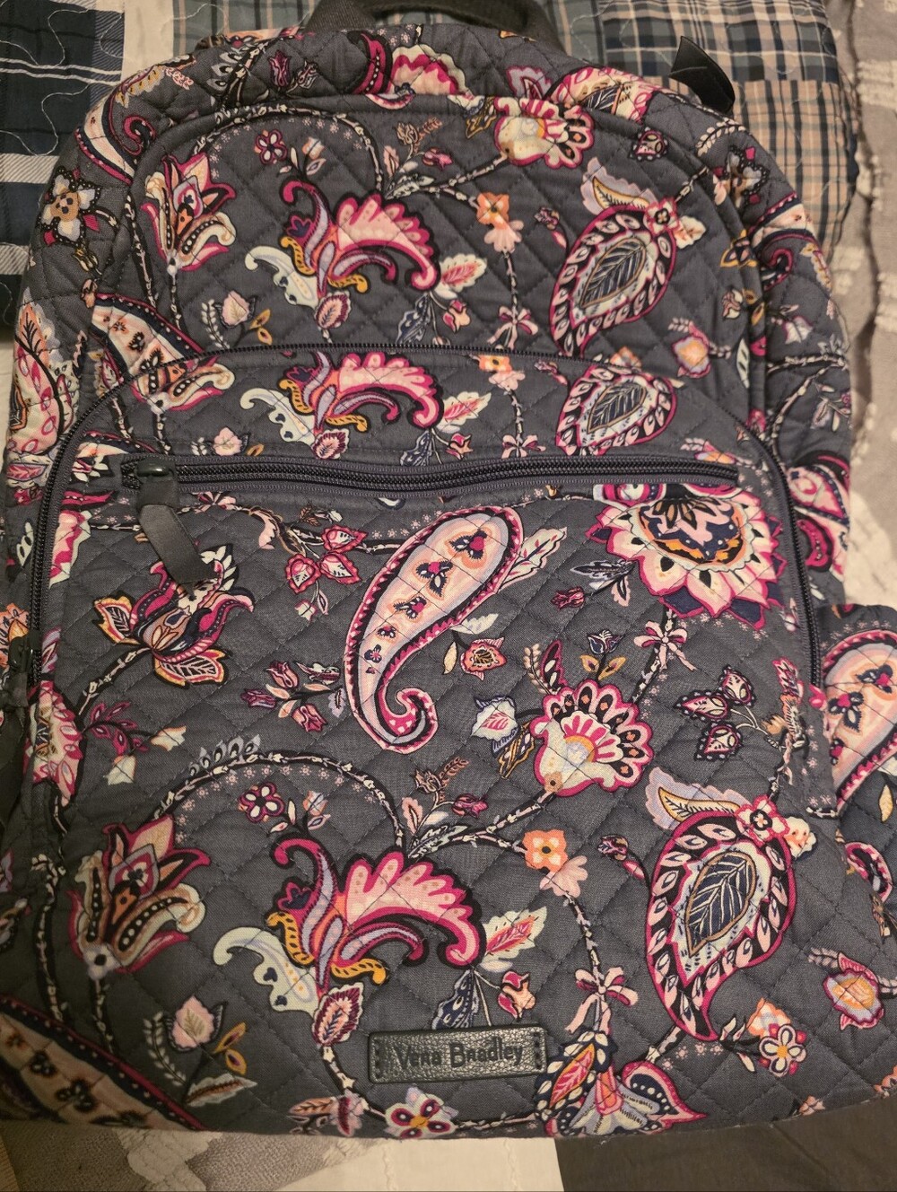 Vera Bradley Quilted Campus Felicity Paisley Backpack Grayish Blue, Pink, Cream